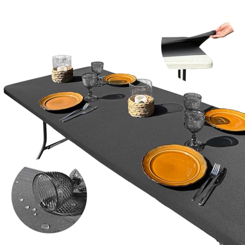 Mantel Exterior Impermeable 182x76 Jardin de TPU, Antimanchas para Mesa Rectangular Ajustable, Mantel Mesa Plegable Impermeable, Elástico Negro, Lavable, Antiarrugas, Spandex, Camping y Eventos