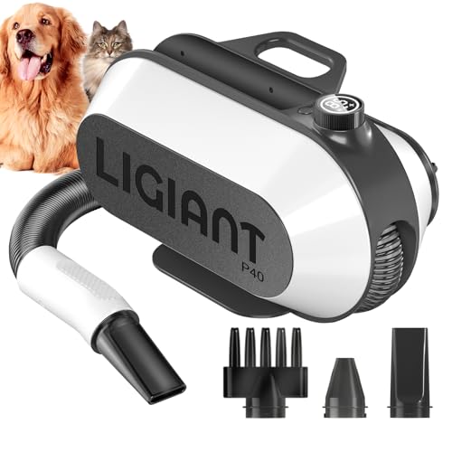 LIGIANT P40 Dog Hair Dryer, Ultra Quiet 40dB Cat Mode, 3-in-1 Nozzles, Adjustable Speed & Temperature, Negative Ion Technology, BLDC Motor for Fast Drying, Portable & All-in-One Storage for Dog Cat