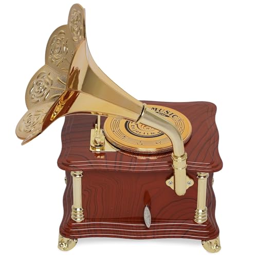 Image of AUGEN Exclusive Music Box Musical 360 rotatable Carousel Children's Wooden Men and Women Birthday Creative Christmas Valentine's Day Gift Home Decoration (Gramophone C)