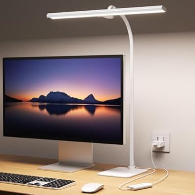 Kary White LED Desk Lamps for Home Office, Tall Computer Desk Light,Flexible Gooseneck Adjustable Office Lamp,Dimmable Desk Lamps for Office,Drawing,Reading,Crafts,Gaming,Workbench,Architect,Study