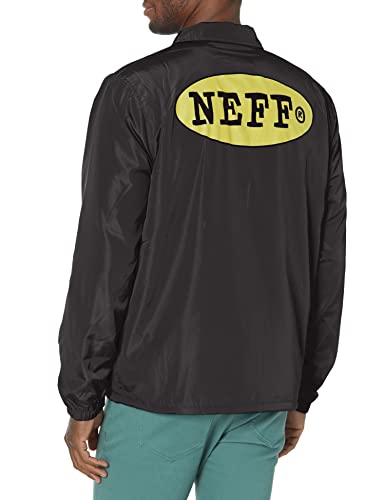 NEFF Men's Casual Lightweight Coaches Logo Jacket with Pockets, Black, Medium