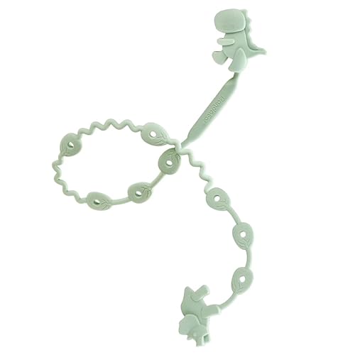 Miniatura 7 de PandaEar Correas de juguete para bebé, paquete de 5 correas de arnés de silicona de dinosaurio para chupete, soporte ajustable para juguetes de bebé