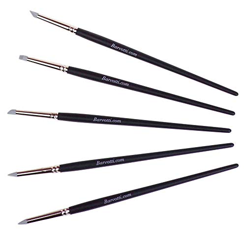 Barvotti 5 Pcs Set of Silicone Color Shapers Tools with Soft Rubber Tip to Paint, Blend, Carve, Smudge - Clay Sculpting Tools, Black Wooden Handle - 4mm Tips