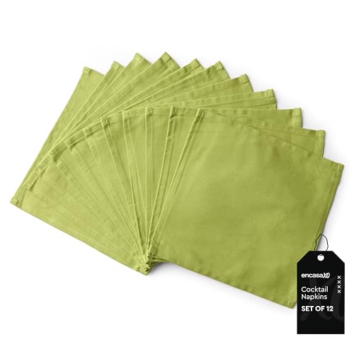 Image of Encasa XO Dining Cocktail Napkins 12 pcs (1 Dozen) Set of Large 23x23 cm (9 inchx9 inch) - Lime Green - Absorbent Heavy Cotton Party Fabric Machine Washable for Home Restaurant Banquet & Hotel