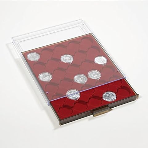 Star Collect Münzbox - 30 Münz-Fächer - samtartige rote Einlage für 33 mm Münzkapseln - 236 x 20 x 303 mm Cover