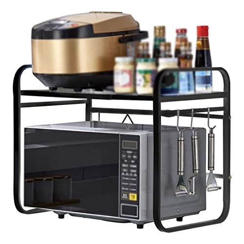 Support four micro-ondes rétractable et étagère rangement cuisine comptoir 2 niveaux