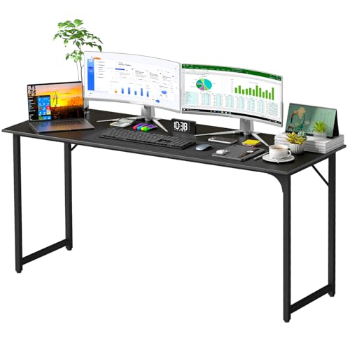 Image of PayLessHere | 63 Inch Computer Desk | Black | Office Desk with Metal Frame, Adjustable Feet | Water-Resistant, Scratchproof Surface | Sturdy Writing Table for Home Office or Study | Pack of 1