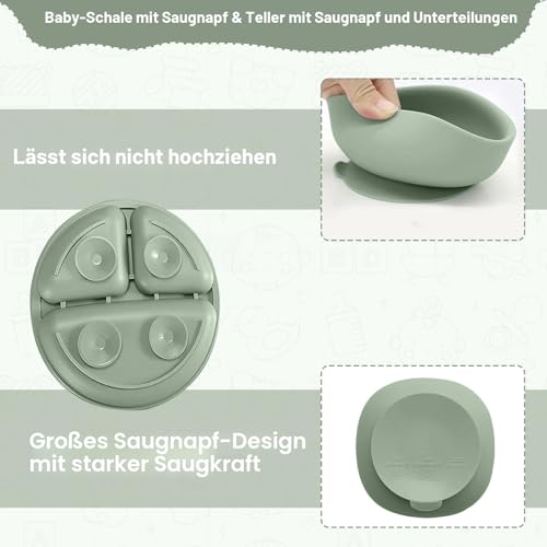 Baby Geschirrset,12er Set Kindergeschirr, Babylöffel,Trinklernbecher,Silikon Lätzchen,Baby Teller Kinderteller mit Saugnapf… – Ansicht 5
