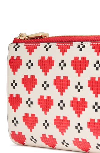 Image of kate spade new york Devin Pixel Hearts Embossed Saffiano Leather Zip Around Continental Wallet, Cream Multi