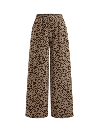 CIDER Women Leopard Print Wide Leg Lounge Pants Elastic Waist Casual Trousers 2025 Fall with Pockets