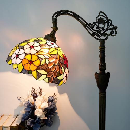 Image of Tiffany Floor Lamp 12 Inch Stained Glass Lamp Purple Retro Handcrafted Adjustable Reading Lamp Suitable For Bedside Bedroom Living Room Office Tiffany Style Antique Home Decoration Art (Grape Flower)
