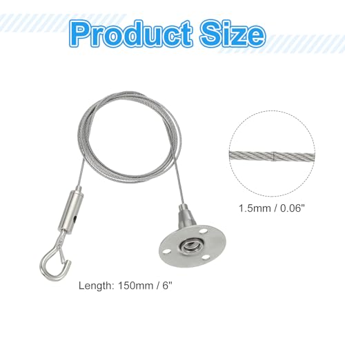 Image of MECCANIXITY 150 x 1.5mm Adjustable Hanging Wires Kit, Heavy Duty Stainless Steel Wire Rope with Single Hooks for Picture Photo Light LED Screen Curtain Billboards DIY Mounting Clamp Pack of 2
