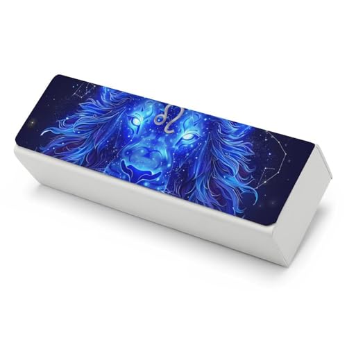 Leo Constellation Blue Lion Leather Glasses Case Fashion Hard Shell Portable Sunglass Organizer Eyeglasses Case for Mens Women