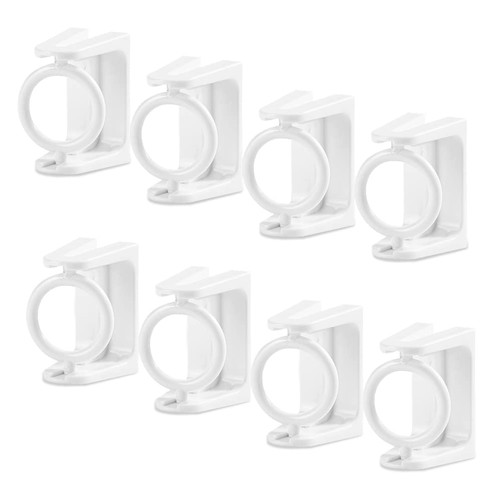 SYOSI 8 Pcs 360° Rotating Ring Curtain Rod Brackets No Drilling, Unlimited Installation Angle, Self Adhesive Tension Rod Curtain Rod Holders, Curtain Rod Hooks Hangers, White