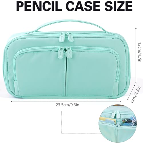 Image of Pencil Case Large Capacity Pencil Pouch Pen Bag with Handle, Portable Pencil Case Pencil Bags with Zipper Student Stationery Bag for Girls and Boys Teen Adults Men Women (Green)