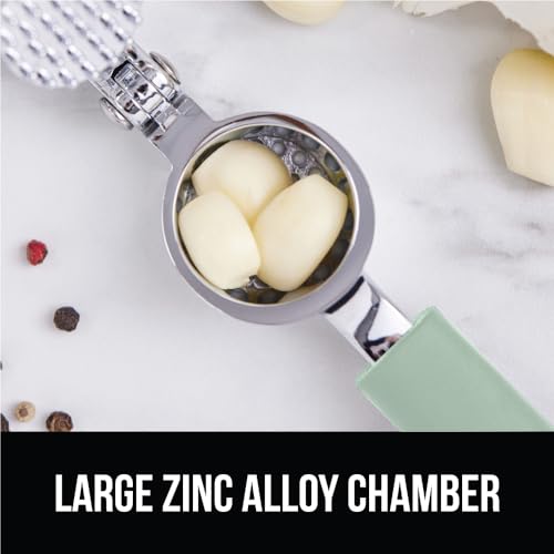 GORILLA GRIP Garlic Press and Peel Set, Heavy Duty Mincer Tool, Easily Mince and Crush Garlics, Ginger, Nuts, Seeds, Large Ergonomic Handle, Peeler Included, Peeling Cloves, Kitchen Gadgets, Mint - Thumbnail 4