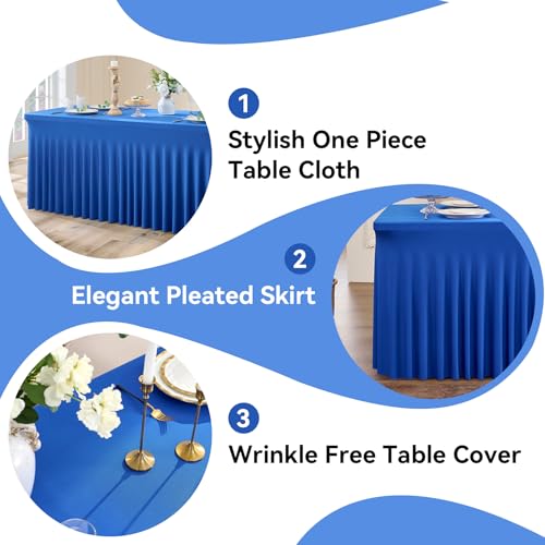 Image of NSSONBEN 2 Pack Royal Blue Spandex Tablecloths 6ft, Wrinkle Free High Stretch Fitted Table Cloths for 6 Foot Rectangle Tables, Ruffle Skirt Spandex Table Covers 6ft for Party Wedding Banquet