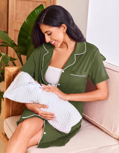 Ekouaer Nightgowns for Women Button Down Night Gowns Short Sleeve Sleepwear - image 4