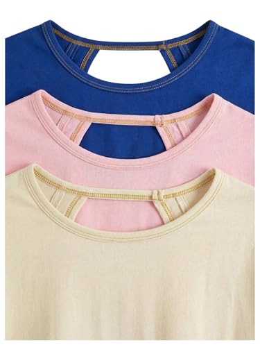 Image of RoseSeek Women's 3 Packs Open Back Tops T Shirt Criss Cross Cut Out Tee Short Sleeve Crewneck Summer Backless Tops