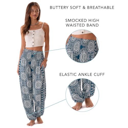 Image of Lotus and Luna Women's Harem Pants Thai Pants for Beach & Lounge High Waisted Flowy Boho Pants Genie Pants Yoga Pants