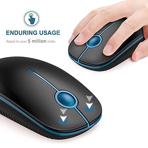 Image of Vssoplor Wireless Mouse, 2.4G Slim Portable Computer Laptop Mouse with Nano Receiver Quiet Silent Optical Mice for Notebook, PC, Laptop, Computer-Black and Sapphire Blue