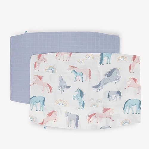 Image of Little Unicorn Standard Pillowcase 2 Pack | Super Soft & Breathable Muslin Fabric | Snug Envelope Closure | for Crib and Toddler Bed (Unicorns)