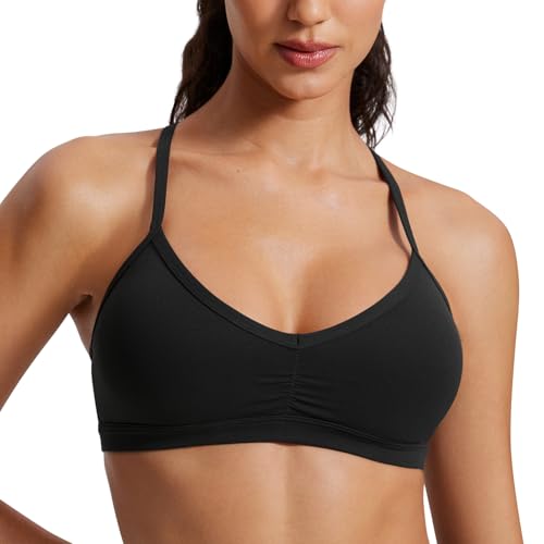 CRZ YOGA Butterluxe Womens Ruched V Neck Sports Bra - Y Back Spaghetti Thin Strap Wireless Padded Bra Yoga Crop Top
