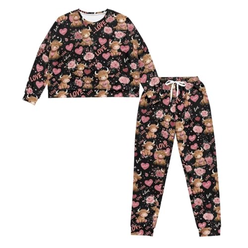 Image of Women's 2 Piece Printed Pajama Set Long Sleeve Sleepwear Set with Long Pants Casual Lounge Sets with Pocket