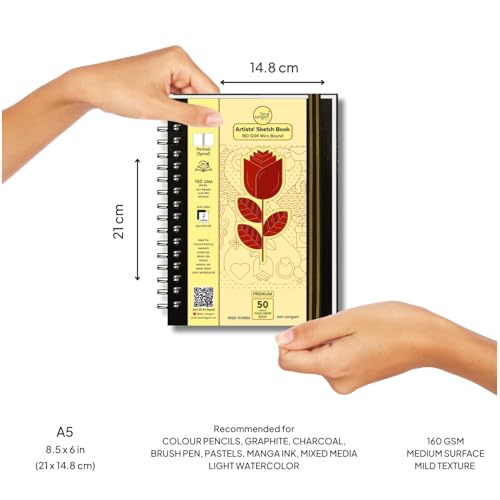 Image of Zen Sangam A5 Wiro Bound 160 GSM Sketchbook | 50 Sheets(100 Pages) Size 21x14.8cm | Ideal for Students, Adults, Home, School, Beginners, Professional Drawing, Sketching, Mandala | Artist Drawing Book