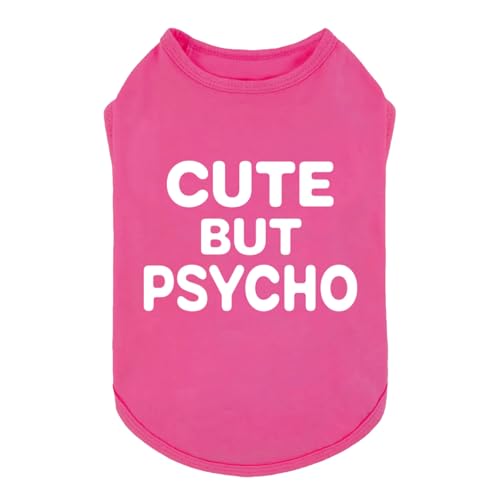 Fitwarm Cute But Psycho Dog Shirt, Summer Clothes for Small Dogs Girl, Funny Pet Outfit, Pink, White, Medium