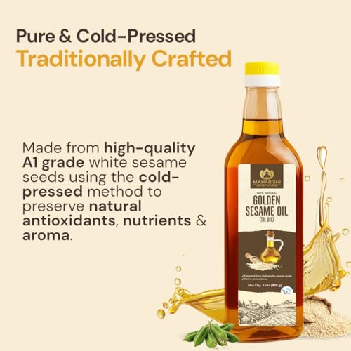 Image of Maharishi Ayurveda Sesame Oil (Til Oil) - Natural Cold-Pressed from White Til Seeds | Pure Edible Oil for Cooking, Skin & Massage | Rich in Omega 3 & 6, Healthy & Chemical-Free 1000 ML