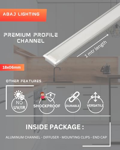 Image of 18x6mm LED Strip Lights 1Meter Aluminium Rectangular Conciled Profile Light Channels with Diffused Cover, End Caps and Mounting Clips Without LED Straight Linear (Pack of 5)