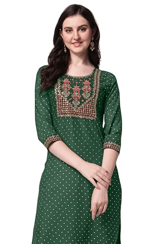 Image of MIRCHI FASHION Women Rayon Sequin Embroidery and Polka Dots Print Straight Kurta