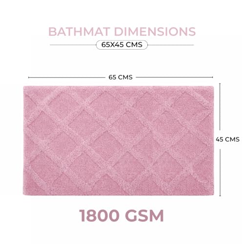 Image of Premium Combed Cotton Tufted Bathmat 45 x 65 cm, 1800 GSM Soft Absorbent Anti Skid Bathroom Floor Mat with Latex Backing, Quick Dry Non Slip Bath Rug for Shower & Daily Use, Diamond Rose