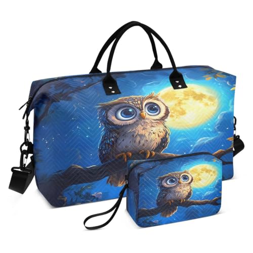 Owl Full Moon Tree Travel Duffle Bag Gym Bag Weekender Bags with Toiletry Bag Travel Trip Tote Bag