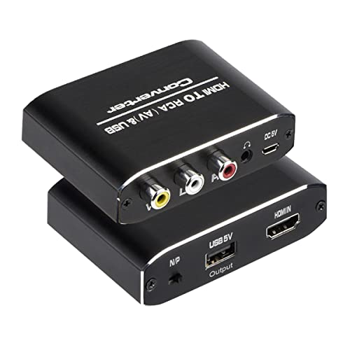 Wonlyus HDMI to RCA Converter, 1080P HDMI to AV 3RCA CVBs Composite Video 3.5mm Aux Audio Adapter Supports PAL/NTSC for TV Stick, PS3, PC, Laptop, Xbox, HDTV, DVD (Black，Aluminum Alloy Material) by Wonlyus - Used condition - US$12.15