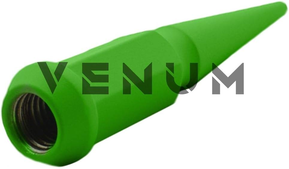 Venum wheel accessories 32 Pc Flat Lime Green Spike Lug Nuts Powder Coated | Steel | 4.5" Tall | 14x2.0 Thread Pitch + 1 Key Works with Ford F250 F350 Powerstroke W/Aftermarket Wheels