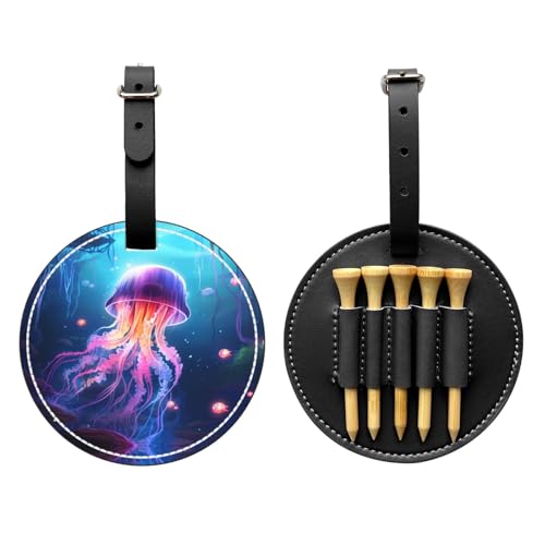 Colored Jellyfish Black Golf tee Storage Bag - Durable and wear-Resistant Golf Accessories