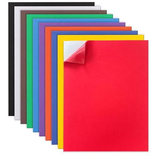 MEARCOOH Self Adhesive Foam Sheets, 10 Colors 9x12 Inch 2mm Sticky Eva Foam Paper for Crafts Cardmaking Photo Frames Classroom Scrapbooking Christmas Crafts (Multi-Color 10 Sheets)