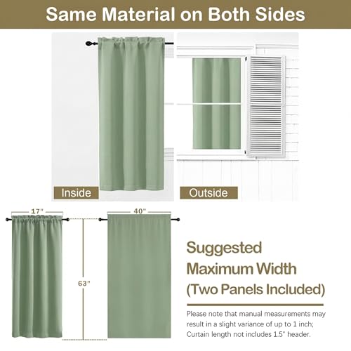 Image of Light Green Blackout Curtains for Bedroom 63 Inch Length 2 Panels, Protect Privacy Thermal Insulated Solid Curtains for Living Room, Rod Pocket Window Treatment Blackout Drapes, 2x40Wx63L Inches