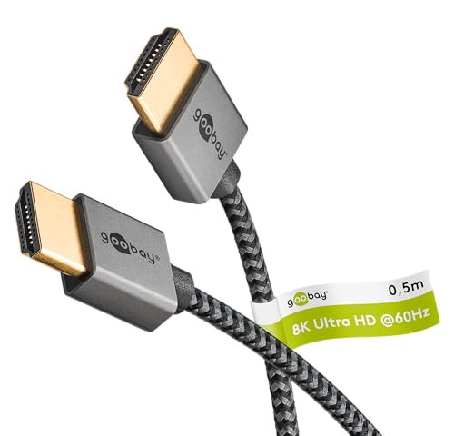 goobay Cable HDMI ultrafino, 0,5 m, cable HDMI 2.1 para vídeo 8K, color gris/nego – perfecto para instalaciones estrechas, con vídeo de alta resolución y calidad de sonido impresionante, 75756