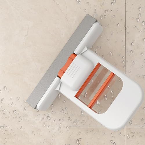 Image of Self Squeeze Mini Mop | Portable Sponge Head for Bathroom Mirrors, Glass, Countertops & Kitchen | Multipurpose Small for Home Cleaning Tools & Decor (White & Orange)