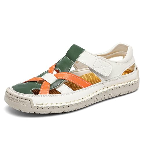 Men's Summer Casual Leather Sandals for Outdoor Beach Walking Comfortable Slip-On Low Heel Fisherman Shoes with