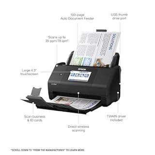 Epson Workforce ES-580W Wireless Color Duplex Desktop Document Scanner for PC and Mac with 100-sheet Auto Feeder (ADF), Intuitive 4.3" Touchscreen