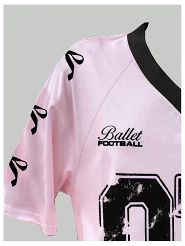 Girl's Jersey Y2K Oversized Graphic Number Print Tops V Neck Short Sleeve T Shirt Hip Pop Tee Streetwear3