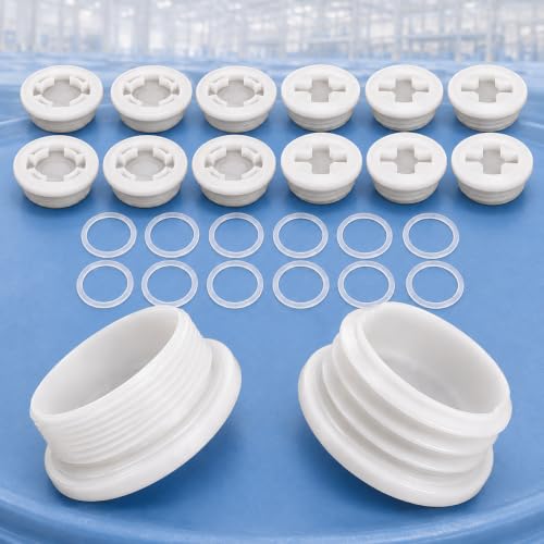 Drum Bung Caps 2" Combo 6 Pcs Fine Thread and 6 Pcs Well Sealed Coarse Thread Poly Buttress Drum Bung (12 Pcs) with Gasket for 55 Gallon Plastic Drum