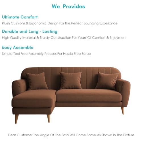 Image of Atticus LHS 4 Seater L Shape Sofa Set with Ottoman for Living Room (Brown Fabric) Premium Fabric Sofa Set