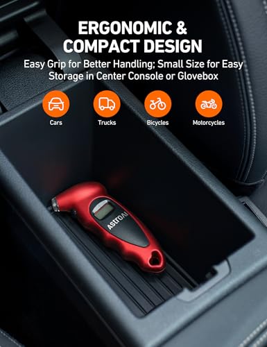 Image of AstroAI Digital Tire Pressure Gauge, Industrial Tire Gauge Calibrated to ANSI B40.7 + /-1PSI, AAA Batteries, for Light Trucks, Pickup Trucks, SUVs, Cars, Red, 2Pack