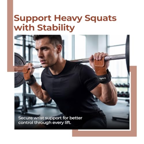 Image of Lifelong Leather Weight Lifting Straps with Wrist Support | Grip Straps for Weight Lifting | Wrist Band for Workout | Fitness Accessories for Men & Women | Home Workout Equipment