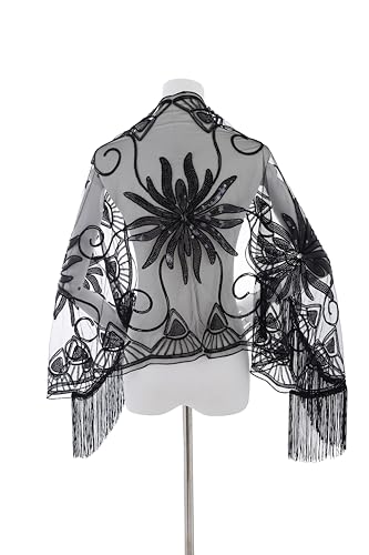 Formery 1920s Shawl Wraps for Women Sequin Floral Long Fringed Gatsby Flapper Evening Cape Bridal Shawls3